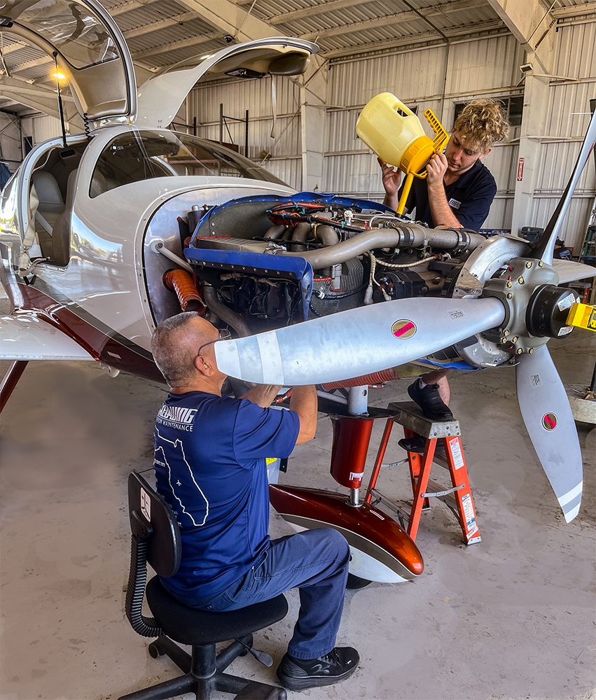 John and Lucas are finishing annual on Columbia Aircraft